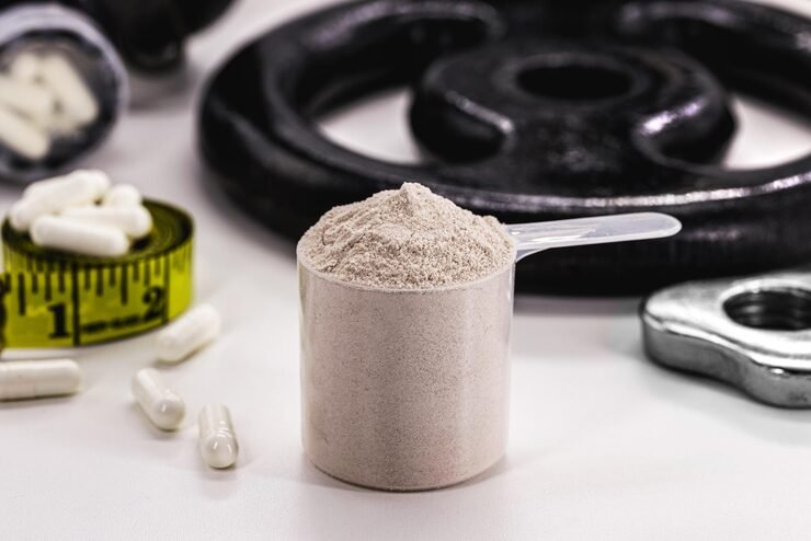 Creatine monohydrate supplement with a scientific illustration of the brain and gut microbiome, highlighting research into creatine, brain health and gut-related inflammation.
