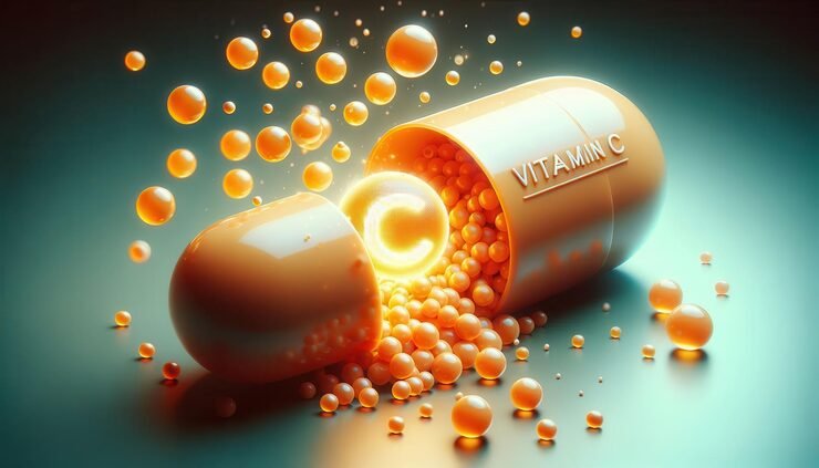 Scientific illustration of NAD+ molecules and cellular mitochondria highlighting research into energy production, healthy aging and longevity.